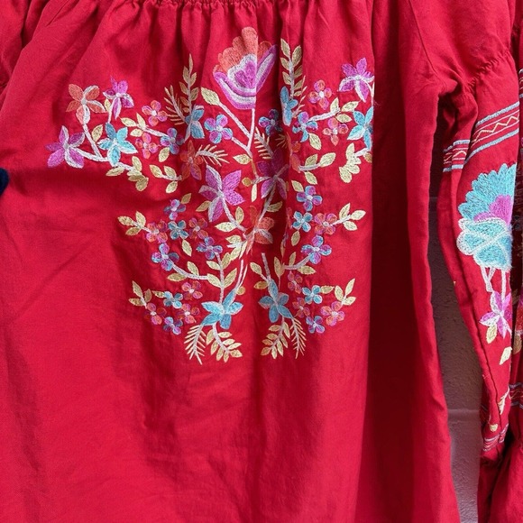 Free People Red Fleur Du Jour Embroidered Mini Off the Shoulder Dress Sz S - Picture 2 of 8